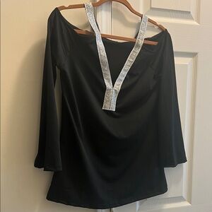 NWOT- Elegant Black Top with Silver Accents